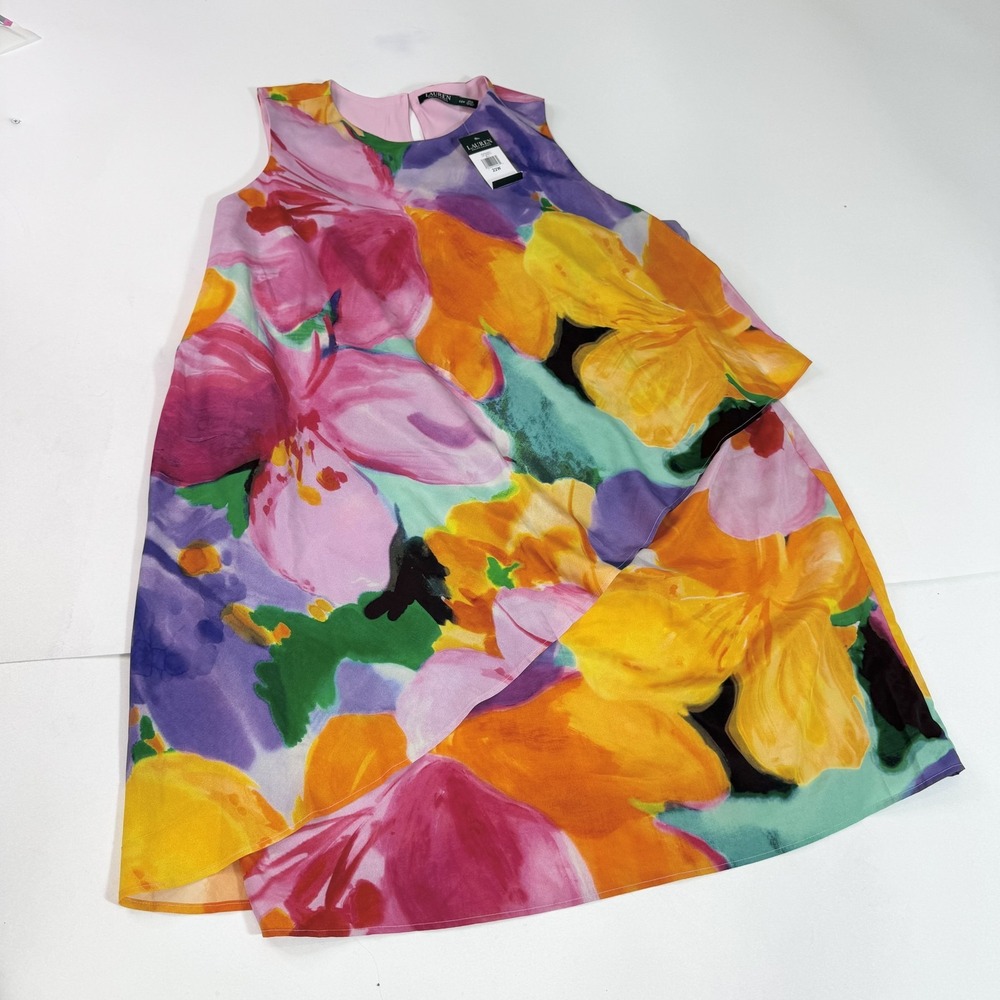 Lauren Ralph Lauren Dress Womens 22W Multi Floral Sleeveless Layered Spring New